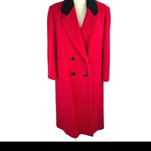 Novel Vtg  Beau Brem 100% Wool Coat Sz 6Velvet Collar Double Breasted Red Chic